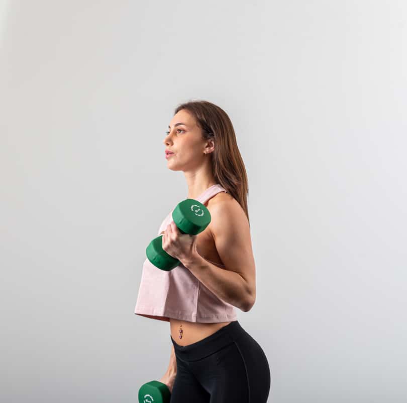 Mancuernas de gimnasio: gomas, hierro, fuerza, Crossfit, entrenamiento en casa